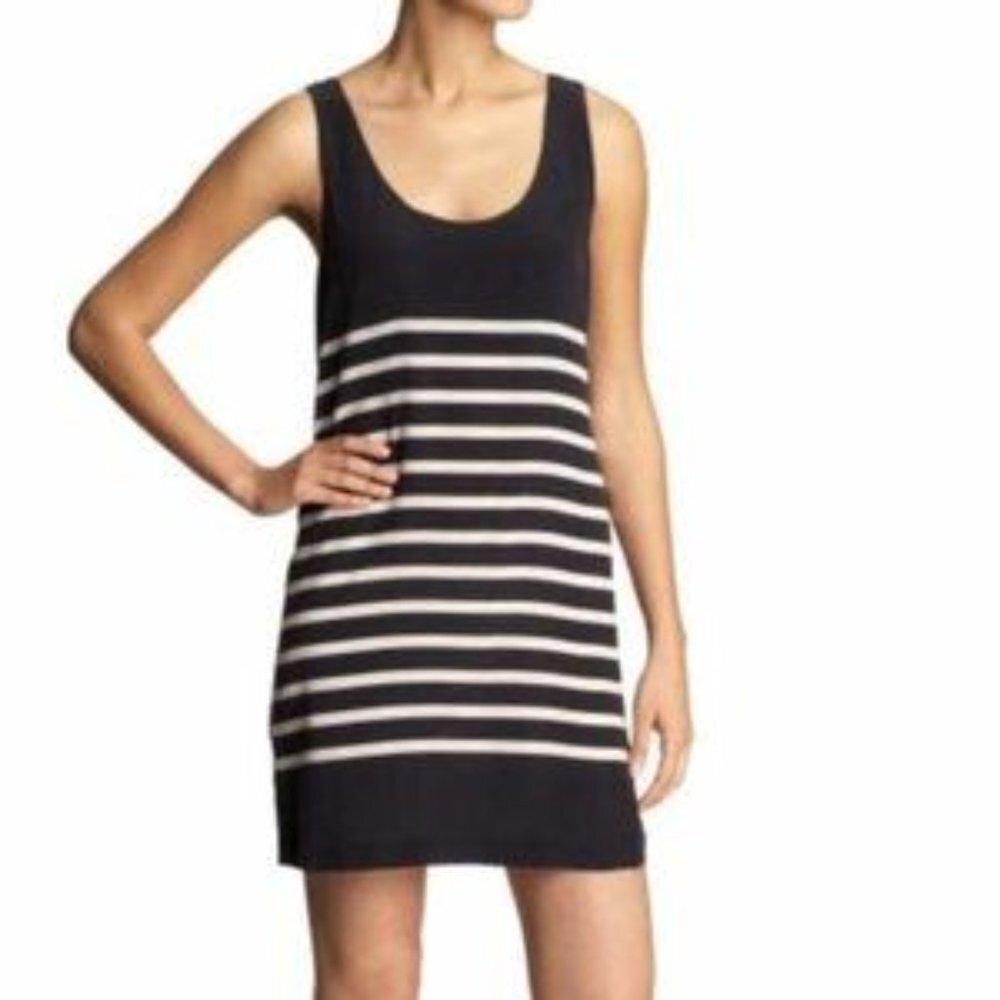 Joie Trudy Navy and Tan Stripe Silk Slip Mini Dress